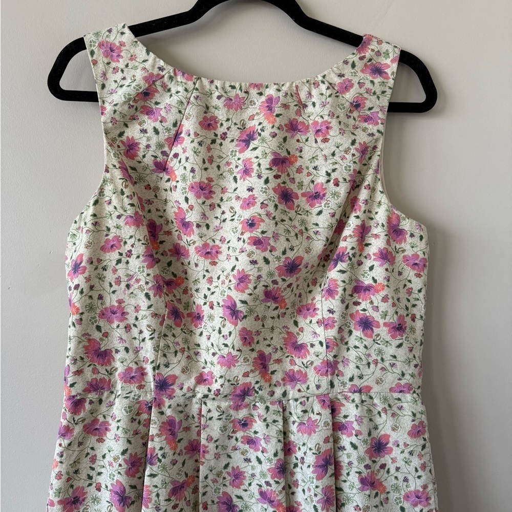 PINK MARTINI -100% Cotton Dainty Floral Drop Waist Midi Dress (Size:Large) - Picture 6 of 12